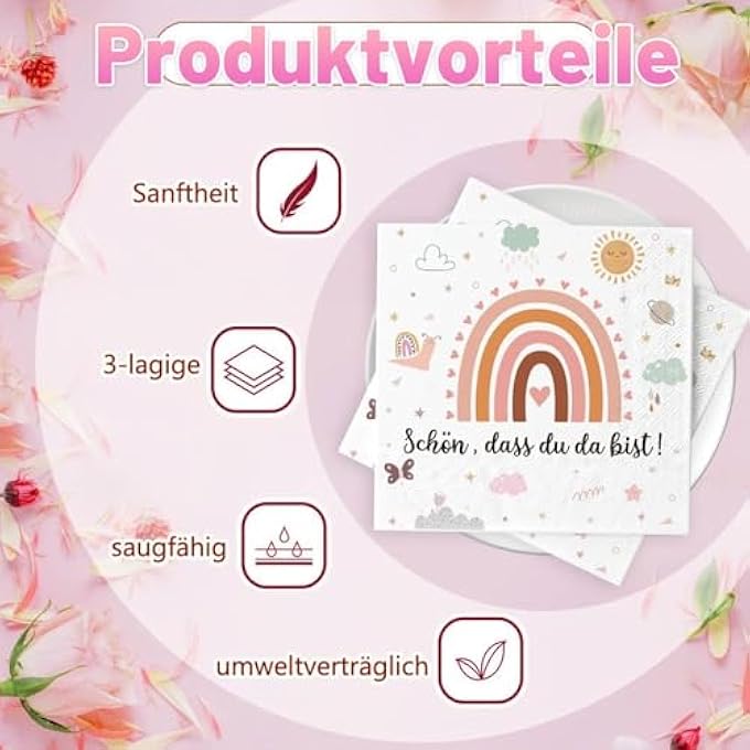 FIRST DAY OF SCHOOL NAPKINS, PACK OF 40 DECORATIVE PAPER NAPKINS WITH RAINBOW MOTIF FOR SCHOOL INTRODUCTION CELEBRATION, 3-PLY, 33 X 33 CM - Image 4